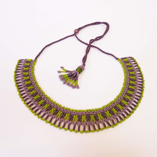 Anvi Shah's Beaded Necklace: Green and Brown