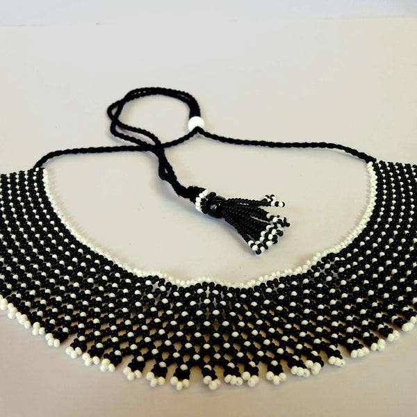 Anvi Shah's Beaded Necklace: Black and White