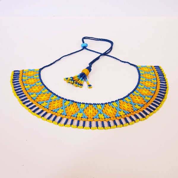 Anvi Shah's Beaded Necklace: Blue, Yellow and Orange