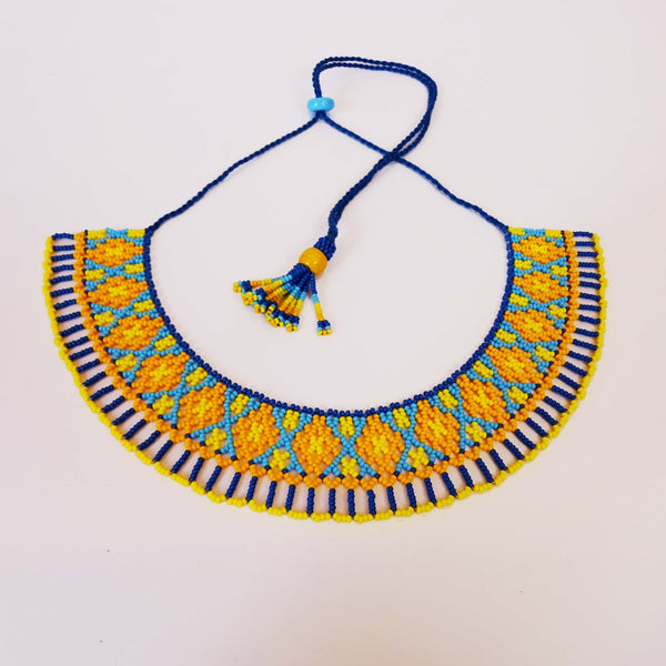 Anvi Shah's Beaded Necklace: Yellow, Blue, and Orange