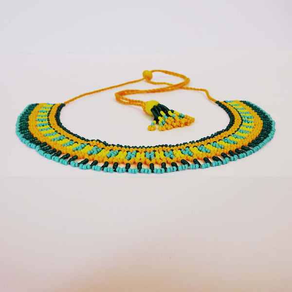 Anvi Shah's Beaded Necklace: Orange, Green and Blue