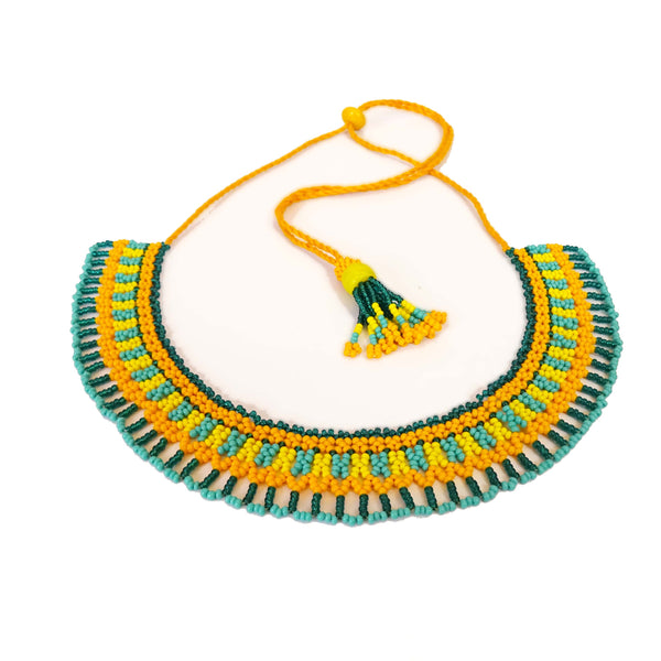 Anvi Shah's Beaded Necklace: Orange, Green and Blue