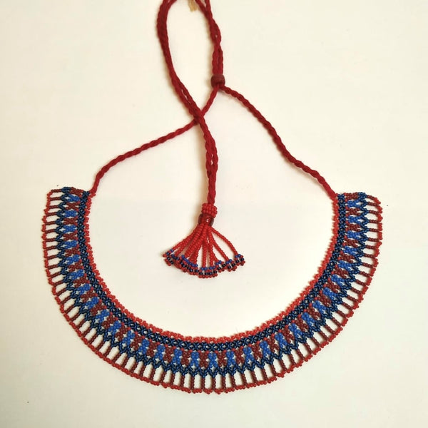 Anvi Shah's Beaded Necklace: Red, Maroon and Blue