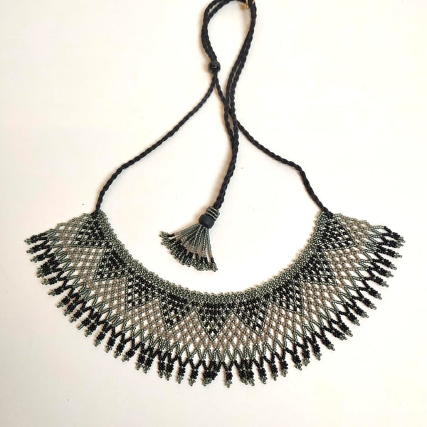Anvi Shah's Beaded Necklace: Black and Grey