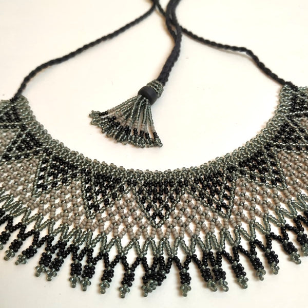 Anvi Shah's Beaded Necklace: Black and Grey
