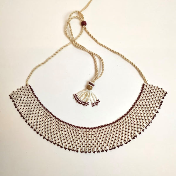 Anvi Shah's Beaded Necklace: White and Maroon