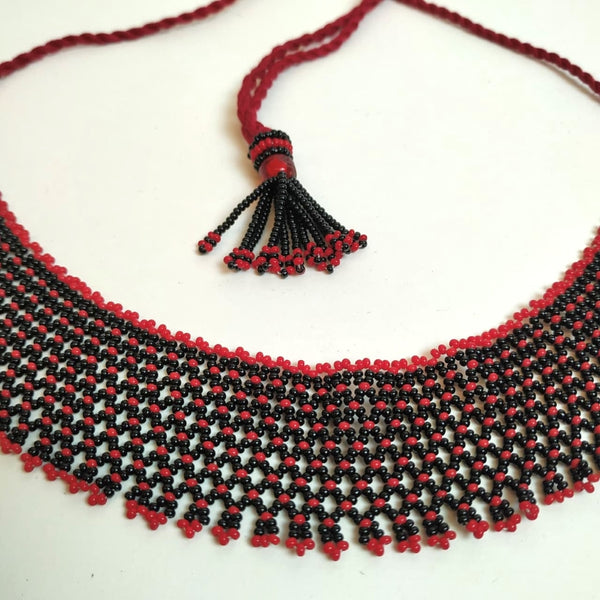 Anvi Shah's Beaded Necklace: Black and Red