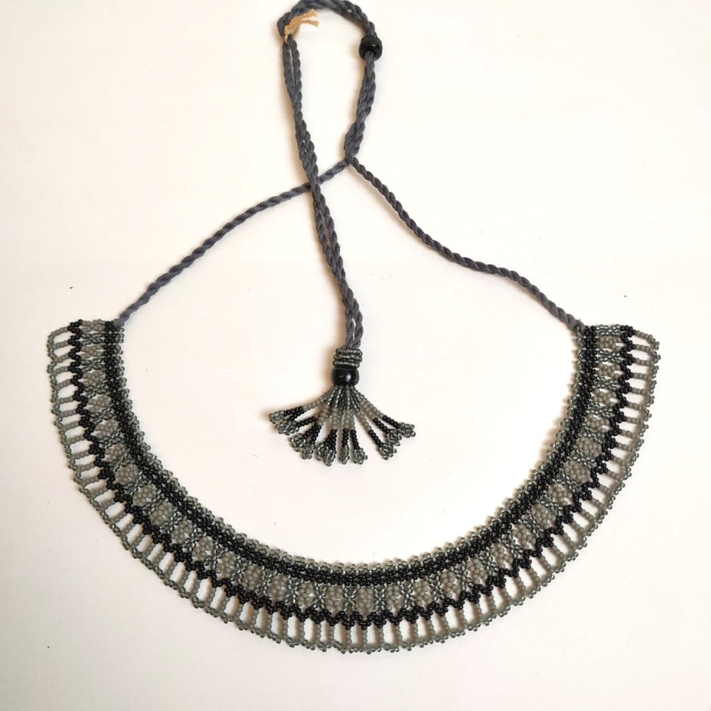 Anvi Shah's Beaded Necklace: Black and Grey