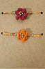 Cotton Crocheted Medium Orange and pink Rakhis : Rosette 2: Set of Two