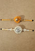 Cotton Crocheted Medium White and Orange Rakhis : Rosette 2: Set of Two