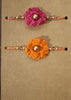Cotton Crocheted Medium Pink and Orange Rakhis : Rosette 2: Set of Two