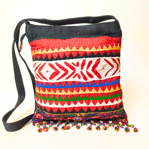 Applique Beaded Bag: Multicolour