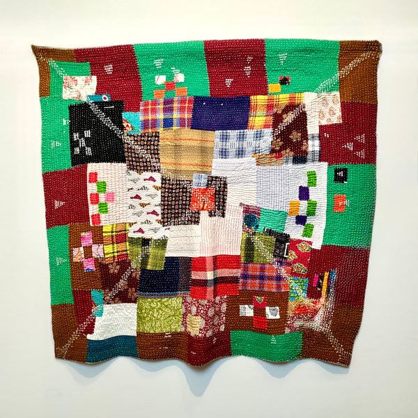 Small Patched and Embroidered Kavandi Baby Quilt: Mutlicolour