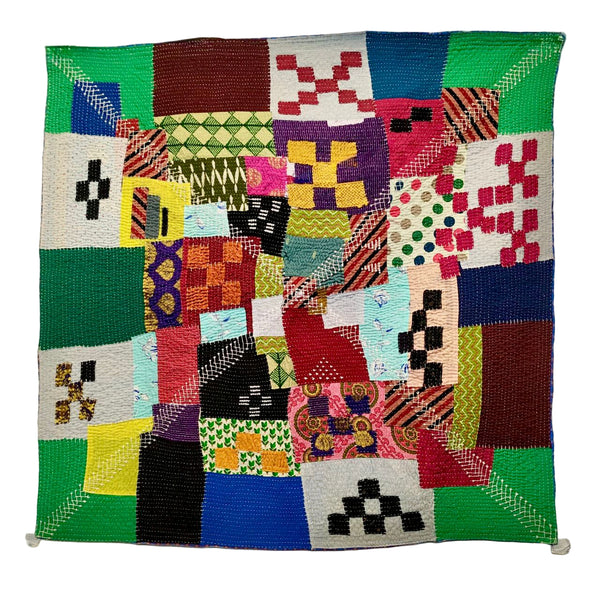 Small Patched and Embroidered Kavandi Baby Quilt: Mutlicolour