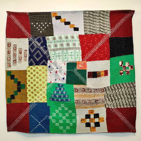 Small Patched and Embroidered Kavandi Baby Quilt: Mutlicolour