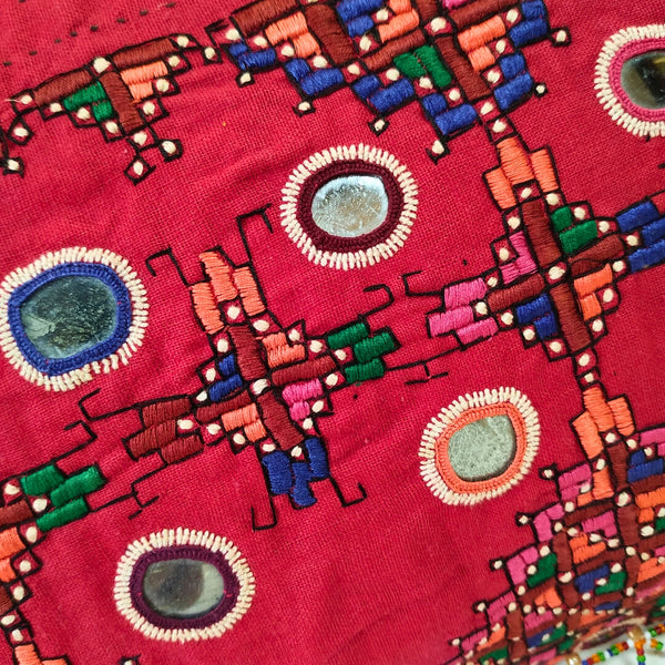 Large Vintage Embroidery Tote Bag: Red