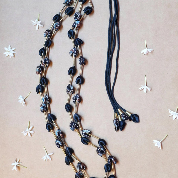 Pure Ghee Ajrak Mashru Pipe Mala: Black and Blue