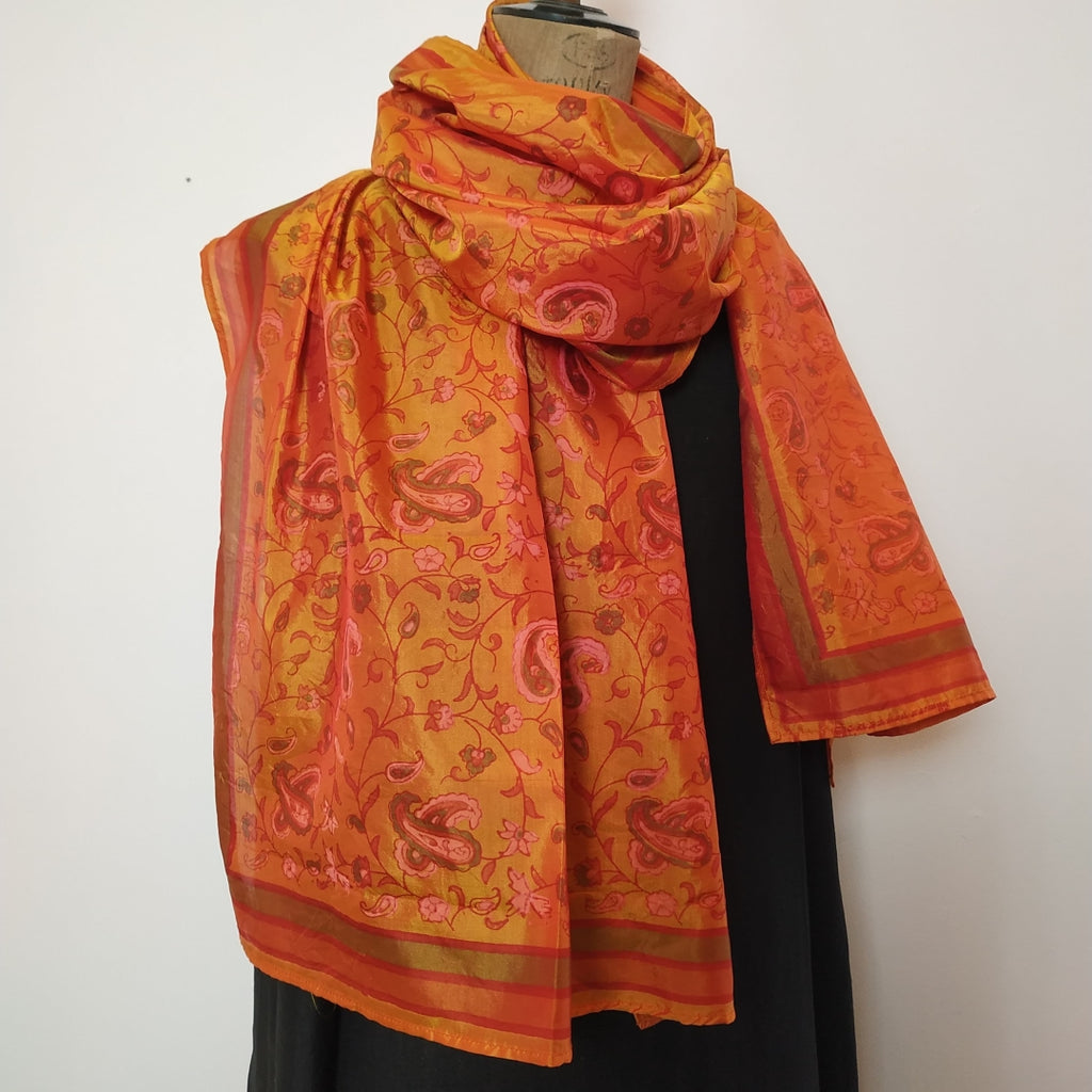 Mita Parekh's Block Printed Silk Stole: Orange