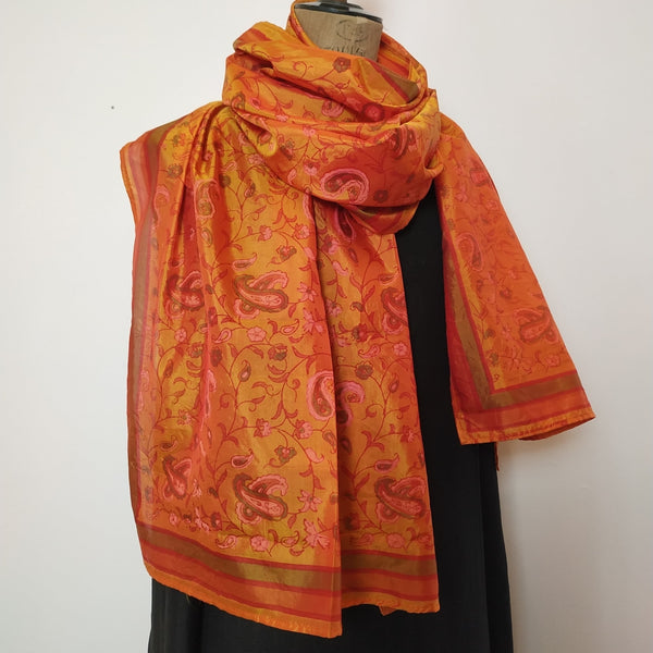 Mita Parekh's Block Printed Silk Stole: Orange
