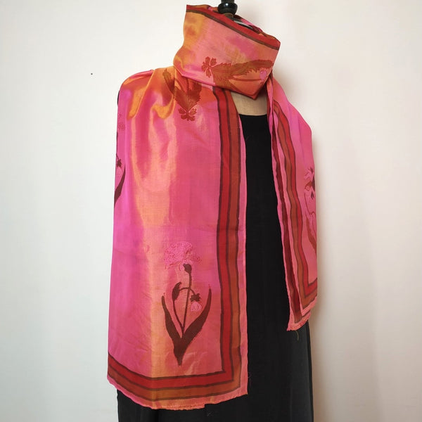 Mita Parekh’s Block Printed Silk Stole : Pink
