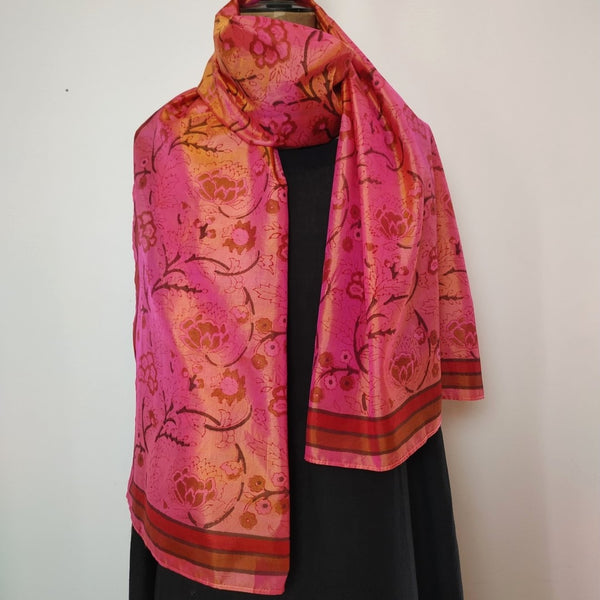 Mita Parekh's Block Printed Silk Stole: Pink