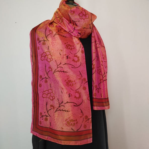 Mita Parekh's Block Printed Silk Stole: Pink