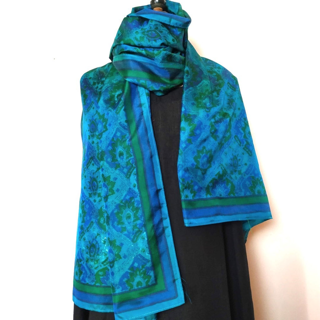 Mita Parekh's Block Printed Silk Stole: Turquoise