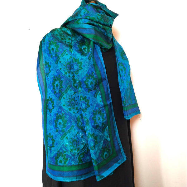 Mita Parekh's Block Printed Silk Stole: Turquoise