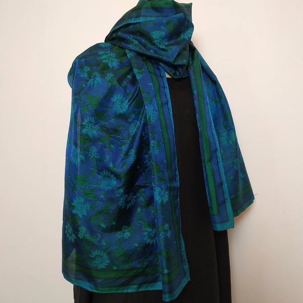 Mita Parekh's Block Printed Silk Stole: Blue and Green
