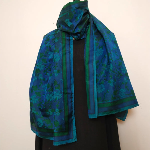 Mita Parekh's Block Printed Silk Stole: Blue and Green