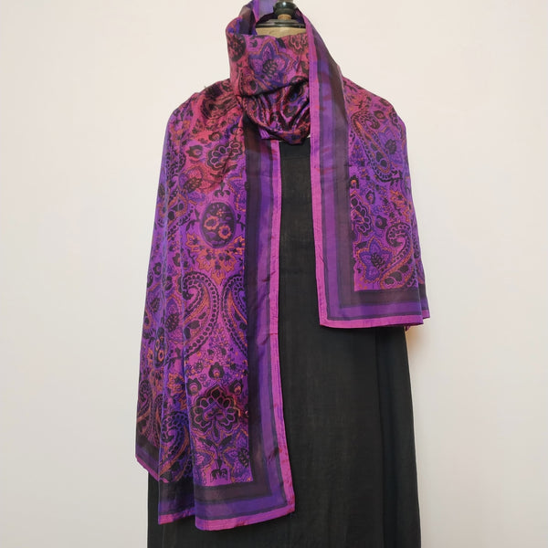 Mita Parekh's Block Printed Silk Stole: Purple