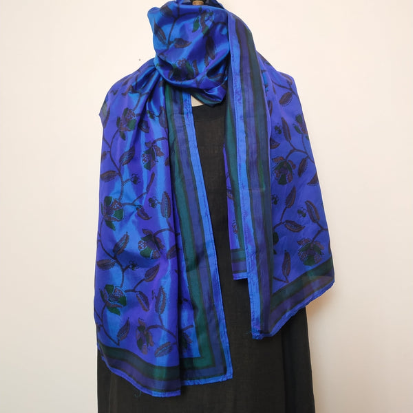 Mita Parekh's Block Printed Silk Stole: Blue