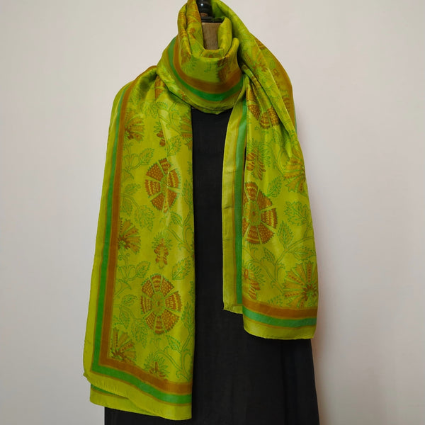 Mita Parekh's Block Printed Silk Stole: Green