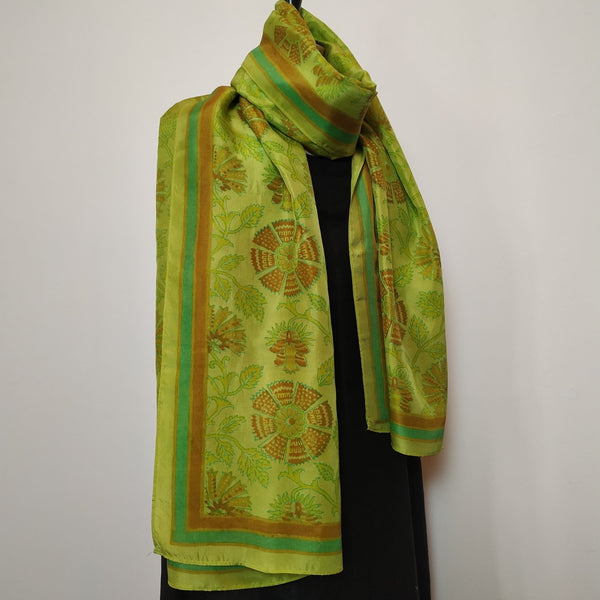 Mita Parekh's Block Printed Silk Stole: Green