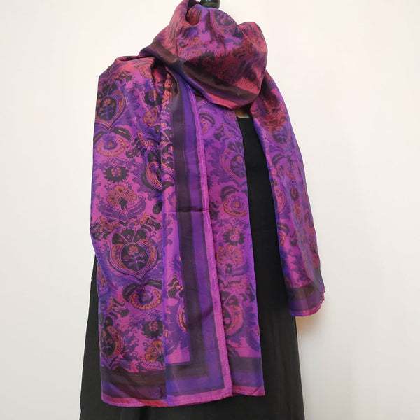 Mita Parekh's Block Printed Silk Stole: Purple