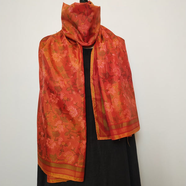 Mita Parekh's Block Printed Silk Stole: Orange