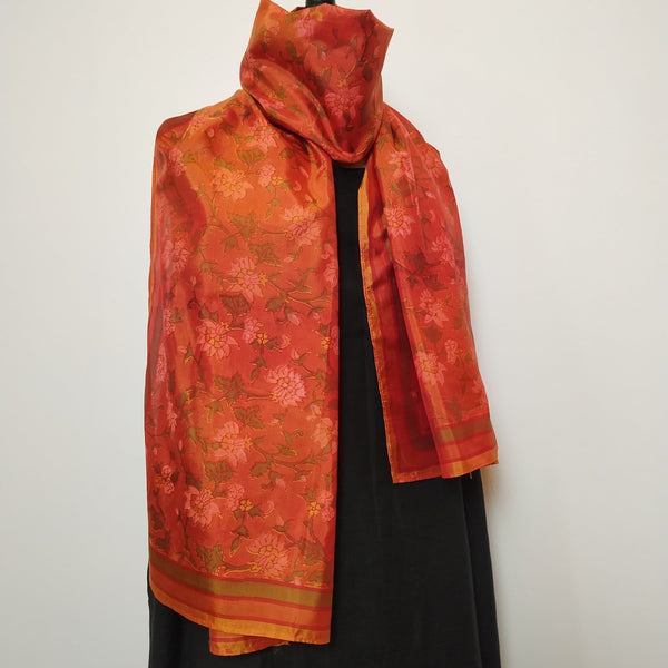Mita Parekh's Block Printed Silk Stole: Orange
