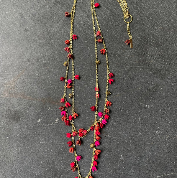 Pure Ghee Kinkini Necklace: Pink and Red
