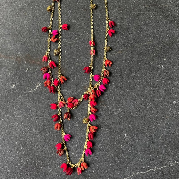 Pure Ghee Kinkini Necklace: Pink and Red