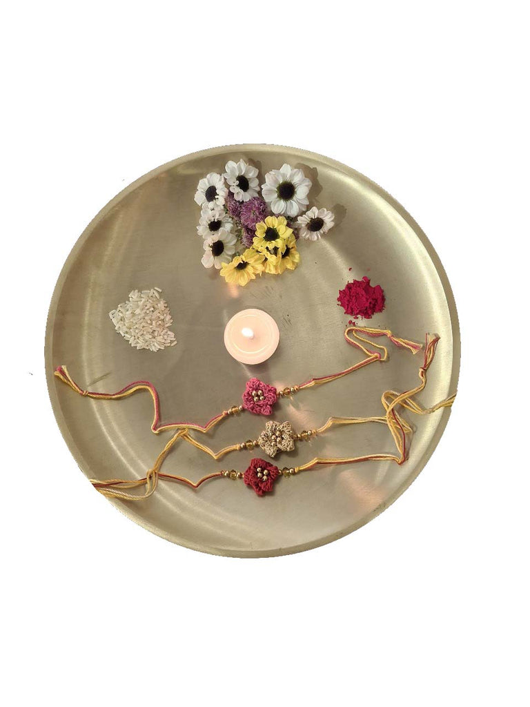 Cotton Crocheted Medium Golden, Pink and Light Pink Rakhi's : Rosette 3: Set of Three