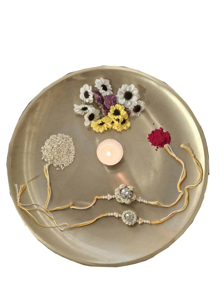 Cotton Crocheted Medium White Rakhi's : Rosette 2: Set of Two