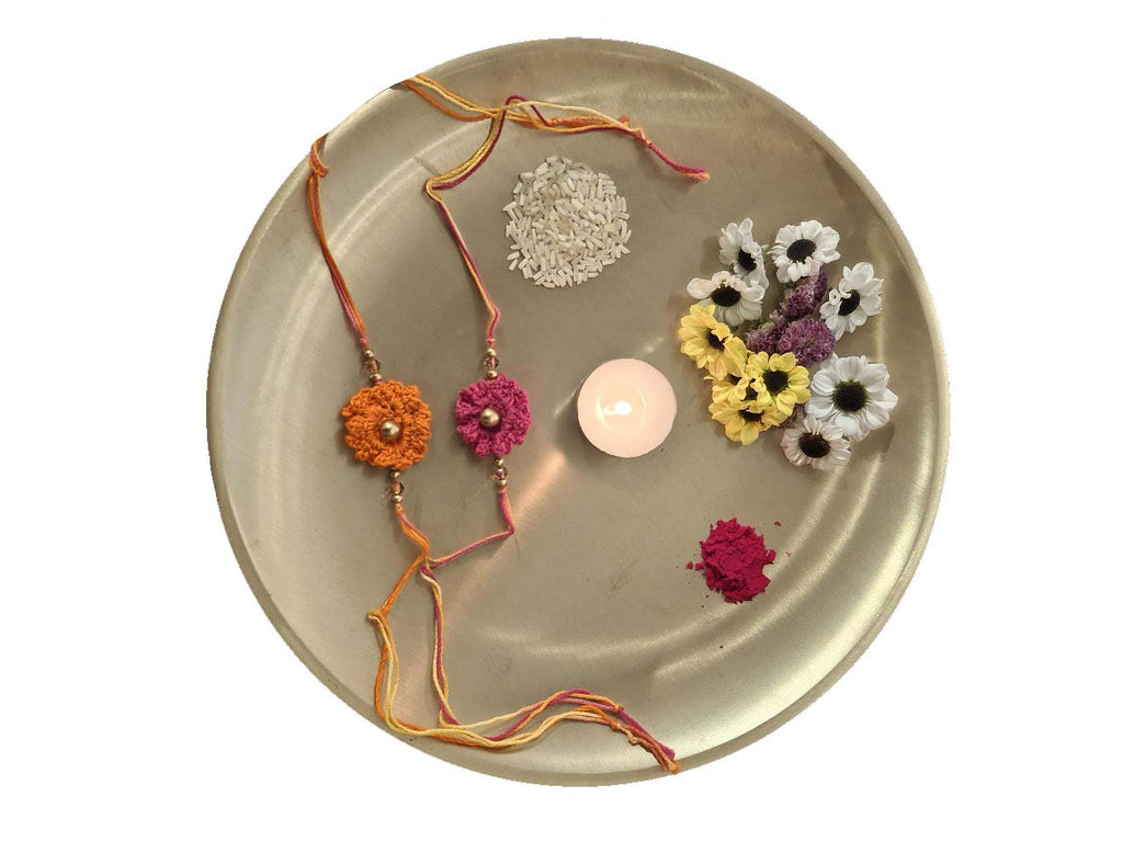 Cotton Crocheted Medium Pink and Orange Rakhis : Rosette 2: Set of Two