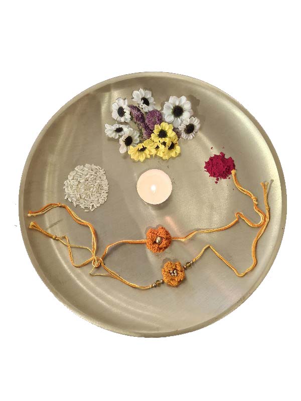 Cotton Crocheted Medium Yellow and Orange Rakhis : Rosette 2: Set of Two