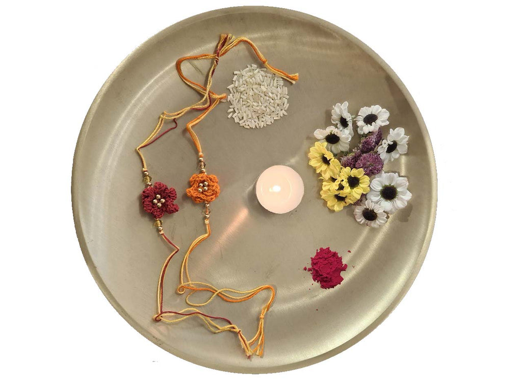 Cotton Crocheted Medium Orange and pink Rakhis : Rosette 2: Set of Two