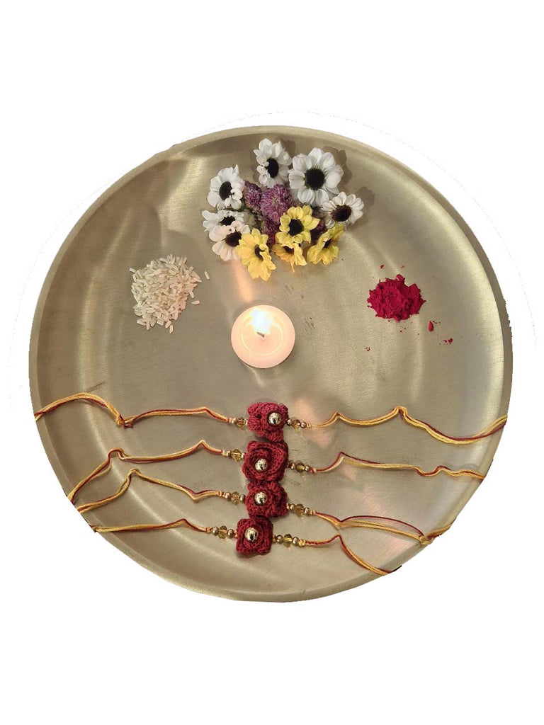 Cotton Crocheted Medium Red Rakhi's : Rosette 4: Set of Four
