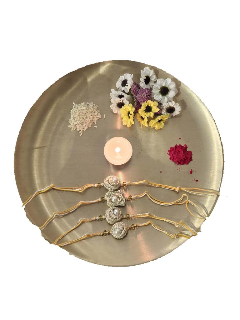 Cotton Crocheted Medium White Rakhi's : Rosette 4: Set of Four