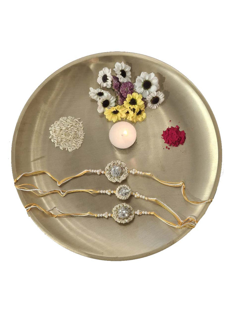 Cotton Crocheted Medium White Rakhi's : Rosette 3: Set of Three