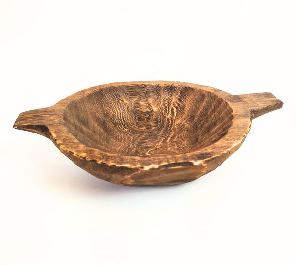 TRIBOLT Hand-Carved Natural Wood Dual-Handled Bowl: Brown