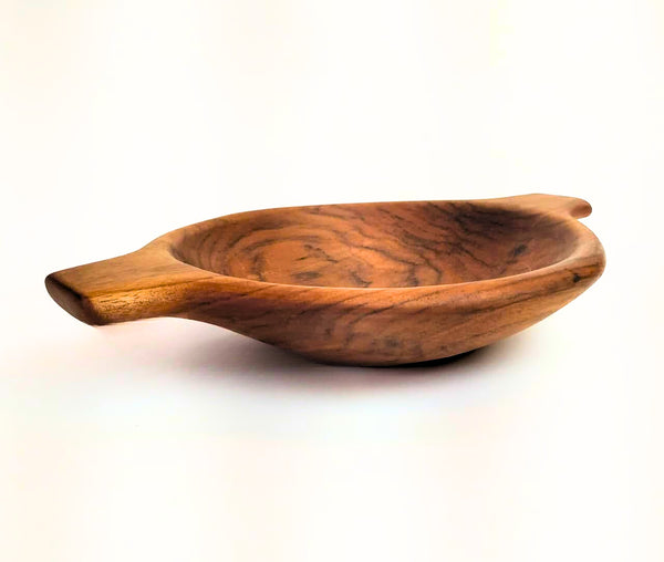 TRIBOLT Hand-Carved Natural Wood Double Handle Walnut Bowl: Brown