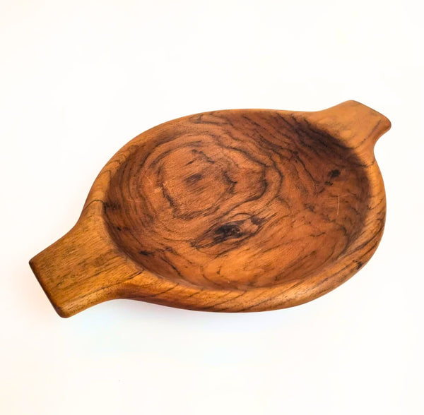 TRIBOLT Hand-Carved Natural Wood Double Handle Walnut Bowl: Brown